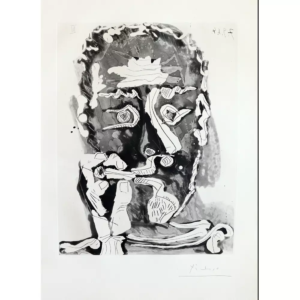 Original aquatint in black by Pablo Picasso, self-portrait of himself smoking and wearing a sailor suit.