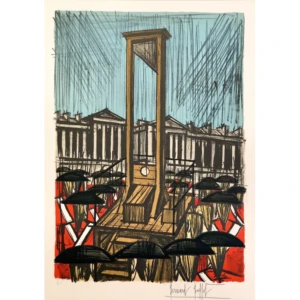 buffet-bernard-1977-la-revolution-francaise-la-guillotine-lithographie-14-juillet-art-moderne-expressionisme-figuratif-originale-couleurs-signee-annotee