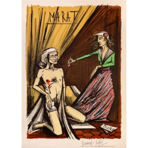 buffet-bernard-1977-la-revolution-francaise-la-mort-de-marat-lithographie-14-juillet-art-moderne-expressionisme-figuratif-originale-couleurs-signee-annotee