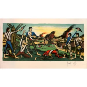buffet-bernard-1977-la-revolution-francaise-bataille-de-valmy-lithographie-14-juillet-art-moderne-expressionisme-figuratif-originale-couleurs-signee-annotee