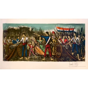 buffet-bernard-1977-la-revolution-francaise-prise-de-la-bastille-lithographie-14-juillet-art-moderne-expressionisme-figuratif-originale-couleurs-signee-annotee
